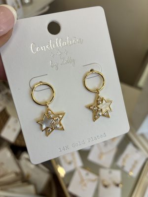 GOLD STAR HOOPED DIAMONTE EARING