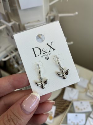 Silver Hoop Bee Earrings