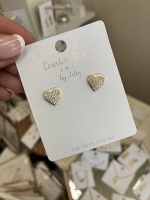 Sparkle Gold Heart Stud Earrings