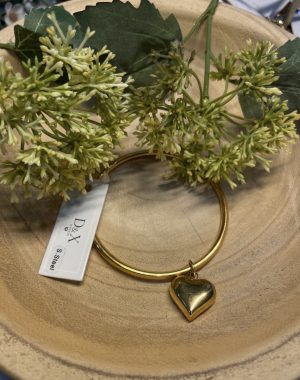 Gold Bangle Bracelet with heart chain