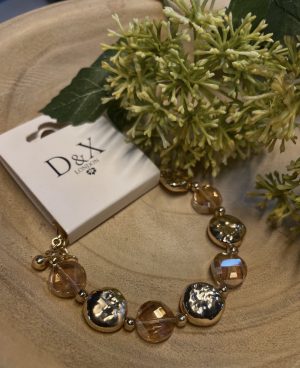 Gold Toned Hammered bead Crystal bracelet