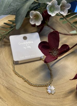 14K Gold Plated Beaded Necklace with Clover Charm